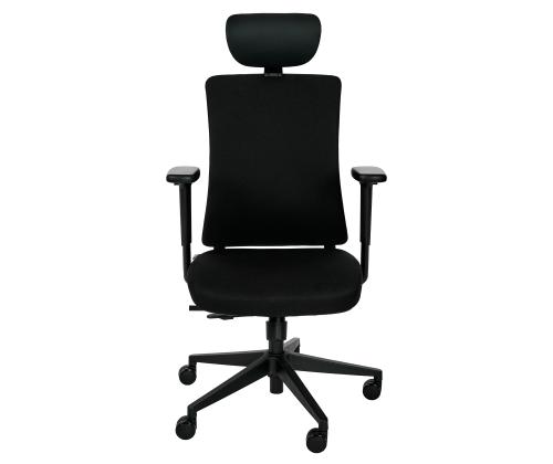 Toimistotuoli SUN-FLEX EB 250605, jossa on pääntuki, tavalliset käsinojat/kankainen Onyx Black+musta alum. alumiini. jalustasta