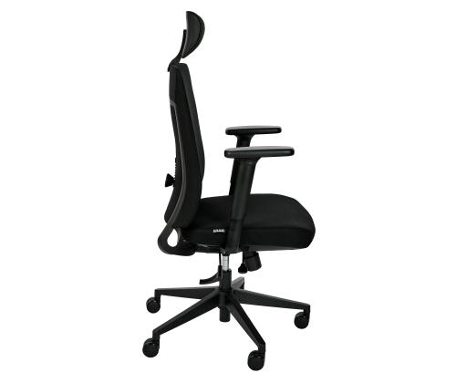 Toimistotuoli SUN-FLEX EB 250605, jossa on pääntuki, tavalliset käsinojat/kankainen Onyx Black+musta alum. alumiini. jalustasta