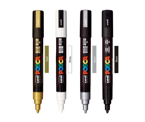 Väritussi UNI Posca PC5M 1.8-2.5mm (musta, valkoinen, hopea, kulta)