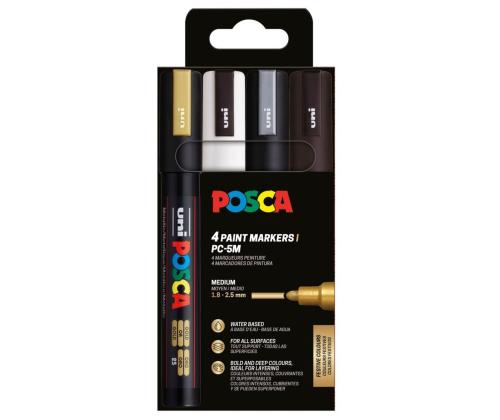 Väritussi UNI Posca PC5M 1.8-2.5mm (musta, valkoinen, hopea, kulta)