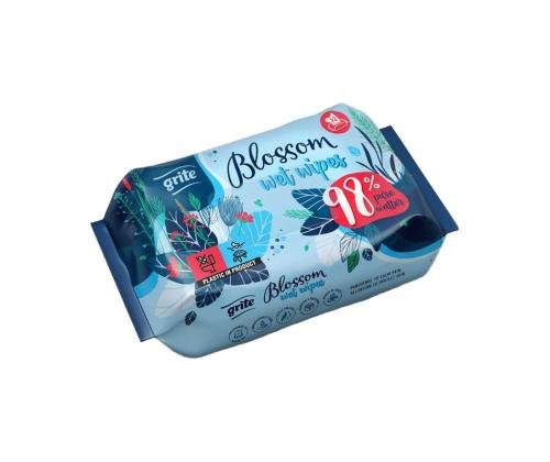 GRITE Blossom -kosteuspyyhkeet, 100 % biohajoavat, 3-kerroksiset, 100 kpl.