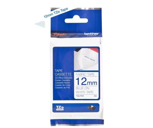 Kirjoitinteippi Brother TZE-FA3 12mm valkoinen/tummansininen 3m