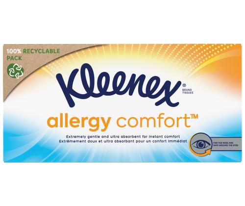 Kosmeettisia nenäliinoja laatikossa 3-kerroksinen KLEENEX Box Allergy Comfort 56 kpl