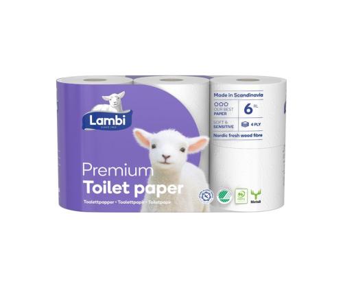 WC-paperia 4-kerroksinen LAMBI Premium lumivalkoinen 6 rullaa