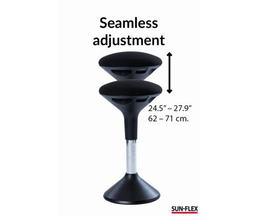 Aktiivituoli SUN-FLEX Active 62-71cm, istuimen halkaisija 310mm, jalan halkaisija 290mm, paino 5.6kg/ musta kangas, musta jalka