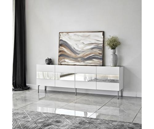 TV-pöytä Leon - Valkoinen, hopea