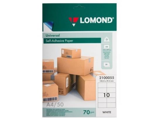 Itseliimautuvat Lomond-paperitarrat, 10/105x59,4, A4, 50 arkkia, valkoinen