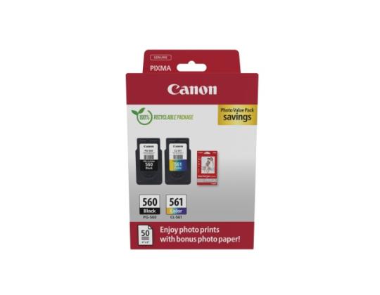 Canon CRG PG-560/CL-561 + Photo Paper Value Pack (3713C008) mustepatruunoiden monipakkaus, BK/CMY