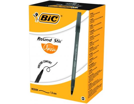 BIC kuulakärkikynät ROUND STIC 1,0 mm, musta, laatikko 60 kpl.256385