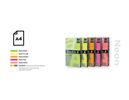 Värillinen Neonpaperi Double A, 75g, A4, 100 lehte, Rainbow 4, 5 Neon Colors