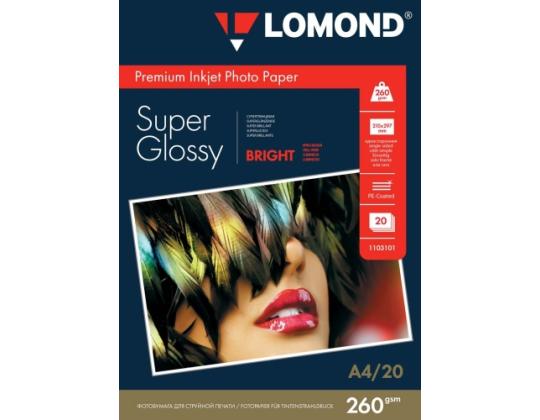 Lomond Premium Photo Paper Super Glossy 260 g/m2 A4, 20 arkkia, kirkas