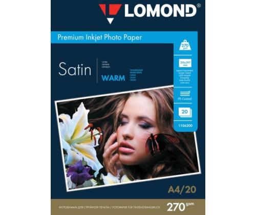 Lomond Premium Photo Paper Satin 270 g/m2 A4, 20 arkkia, lämmin