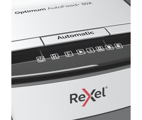 Rexel Optimum AutoFeed+ 50X paperisilppuri Ristikkäisleikkaus 4x28mm P-4 20L 55dB (SPEC)