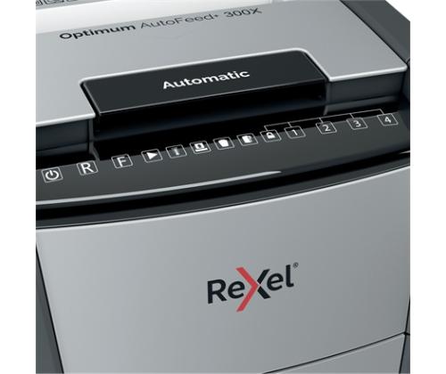 Rexel AutoFeed+ 300X paperisilppuri Ristisilppuri 4x25 mm P-4 60 L, 55 dB, harmaa/musta (SPEC)