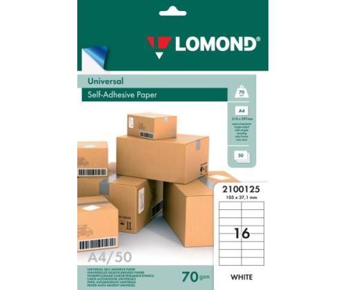 Itseliimautuvat Lomond-paperitarrat, 16/105x37, A4, 50 arkkia, valkoinen