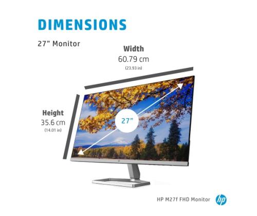 HP M27f -näyttö 27" (68,6 cm) IPS, FHD 1920x1080, 5ms, 300 cd/m2, 75Hz, musta/hopea