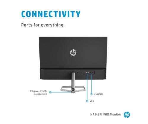 HP M27f -näyttö 27" (68,6 cm) IPS, FHD 1920x1080, 5ms, 300 cd/m2, 75Hz, musta/hopea