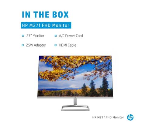 HP M27f -näyttö 27" (68,6 cm) IPS, FHD 1920x1080, 5ms, 300 cd/m2, 75Hz, musta/hopea