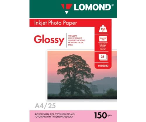 Lomond-valokuvamustesuihkupaperi Glossy 150 g/m2 A4, 25 arkkia