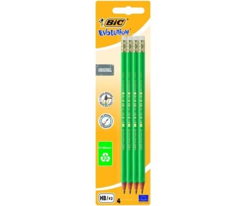 BIC lyijykynät EVOLUTION ORIGINAL pyyhekumin kanssa, HB, sarja 4 kpl 049012