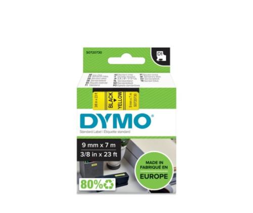 DYMO D1 Standard 40918 (S0720730) tarranauha, 9mm x 7m, musta keltaisella värillä