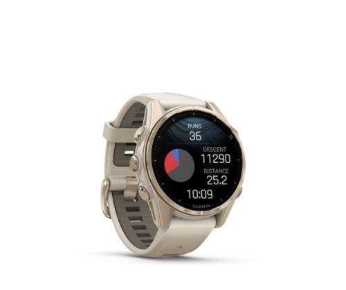 Garmin Fenix 8 älykello 43 mm AMOLED Sapphire,pehmeä kulta,sumunharmaa/tumma hiekkakivi silikoniranneke