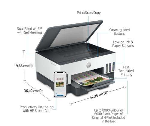 HP Smart Tank 720 AiO -tulostin Mustesuihkutulostin Väri MFP A4 15 ppm USB Wi-Fi
