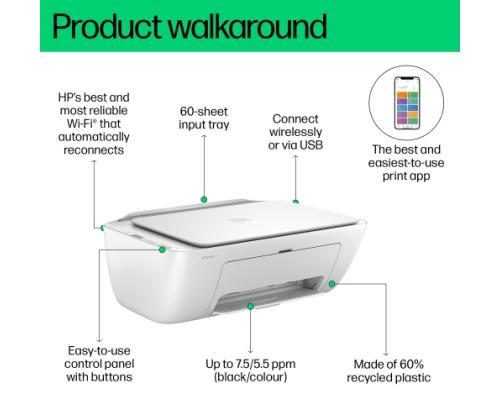 HP DeskJet 2810e All-in-One-tulostin Mustesuihkutulostin Väri MFP A4 7,5 ppm USB Wi-Fi (SPEC)
