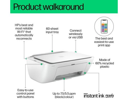 HP DeskJet 2810e All-in-One-tulostin Mustesuihkutulostin Väri MFP A4 7,5 ppm USB Wi-Fi (SPEC)