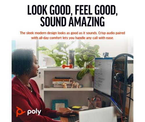 POLY Blackwire 3325 langalliset stereokuulokkeet, 3,5 mm:n liitäntä, USB-C/A-sovitin, musta