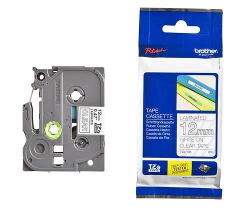 Brother TZE-135 (TZE135) laminoidut tarranauhakasetit, valkoinen kirkkaalla 12mm, 8m