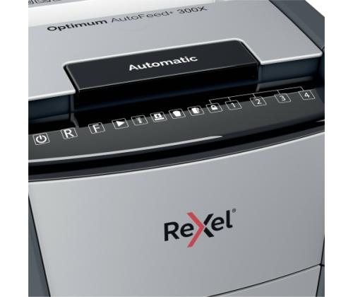 Rexel AutoFeed+ 300X paperisilppuri Ristisilppuri 4x25 mm P-4 60 L, 55 dB, harmaa/musta