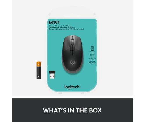 Logitech M190 täysikokoinen langaton hiiri, RF Wireless, 1000 DPI, hiilenvärinen (SPEC)