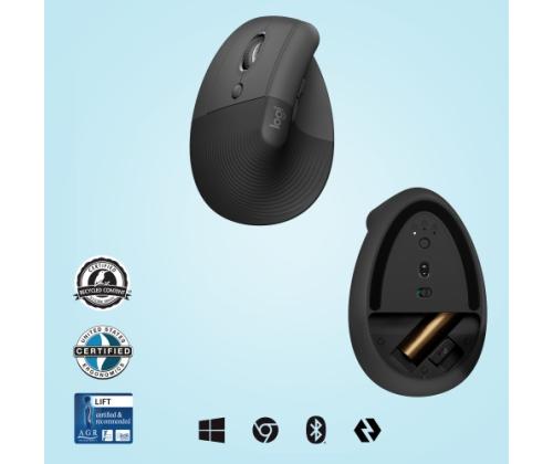 Logitech LIFT vasen langaton hiiri, RF Wireless + Bluetooth, 4000 DPI, grafiitti (SPEC)