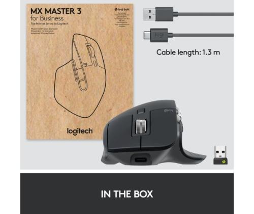 Logitech MX Master 3S for Business langaton hiiri RF Wireless + Bluetooth, laser, 8000 DPI, grafiitti