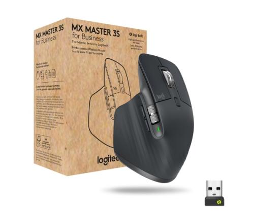 Logitech MX Master 3S for Business langaton hiiri RF Wireless + Bluetooth, laser, 8000 DPI, grafiitti