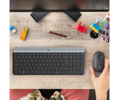 Logitech MK470 Slim Combo langaton näppäimistö + hiiri, US, grafiittipunainen