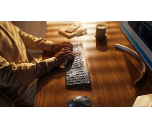 Logitech Signature Slim Solar+ K980 for Business Langaton näppäimistö, RF+Bluetooth, US Int, grafiittipunainen