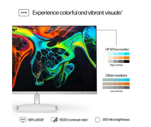 HP 527sw -näyttö 27'' IPS FHD 1920x1080, 5 ms, 300 cd/m2, 100 Hz, Balta
