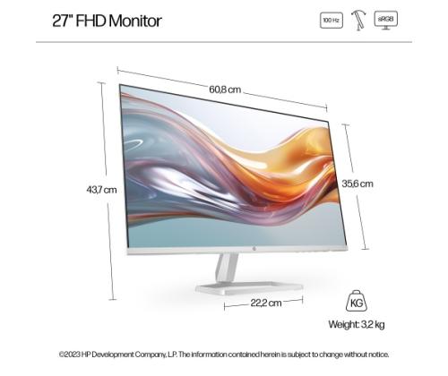 HP 527sw -näyttö 27'' IPS FHD 1920x1080, 5 ms, 300 cd/m2, 100 Hz, Balta