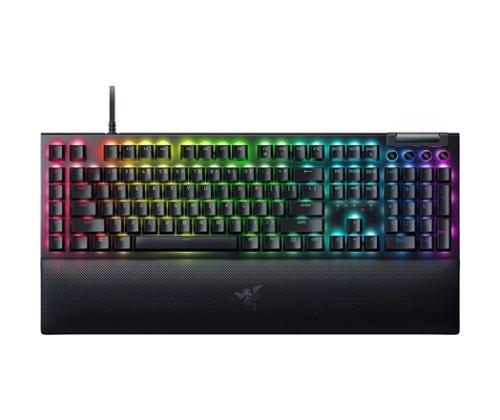 Razer BlackWidow V4 langallinen pelinäppäimistö, RGB LED, USB QWERTY, US, keltainen kytkin, musta