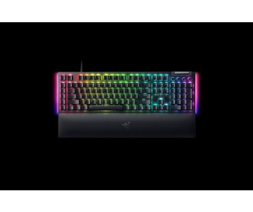Razer BlackWidow V4 langallinen pelinäppäimistö, RGB LED, USB QWERTY, US, keltainen kytkin, musta