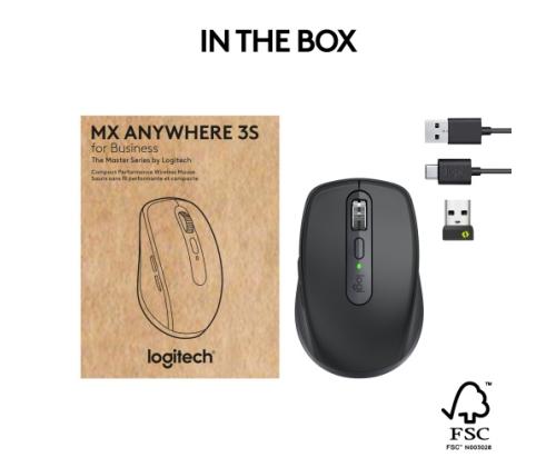 Logitech MX Anywhere 3S for Business langaton hiiri, langaton RF + Bluetooth, 8000 DPI, grafiittipintainen