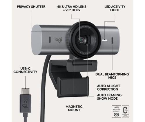 Logitech MX Brio webbikamera, 8,5 MP, 4K Ultra HD 3840x2160, USB-C, grafiittinenLogitech MX Brio 705 bussille