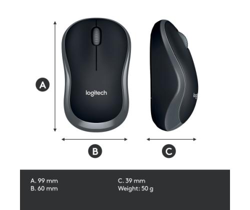 Logitech M185 langaton hiiri, RF Wireless, 1000 DPI, musta/harmaa