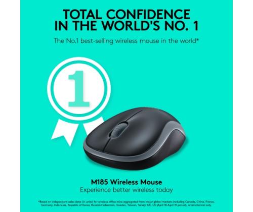 Logitech M185 langaton hiiri, RF Wireless, 1000 DPI, musta/harmaa