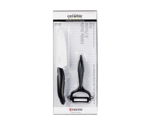 Kyocera FK-110WHCP10NBK Utility Knife & Peeler Set, veitsi (11 cm terä) ja kuorimaveitsi, musta