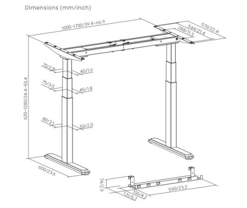 Säädettävän korkuinen pöytärunko Up Up Thor, musta