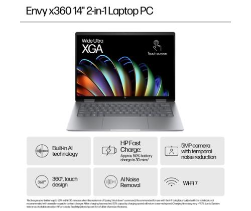 HP ENVY x360 14-fa0005ny 14'' WUXGA Touch AMD Ryzen 5 8640HS 16 Gt 512 Gt SSD W11H Meteor Hopea