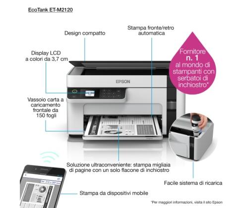 Epson EcoTank M2120 Mustesuihkutulostin mustesuihkuinen monitoimilaite A4 32 ppm USB Wi-Fi